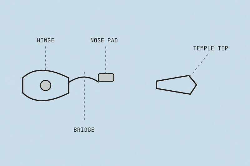 Composants de monture de lunettes en métal sur mesure pour la fabrication OEM et ODM
